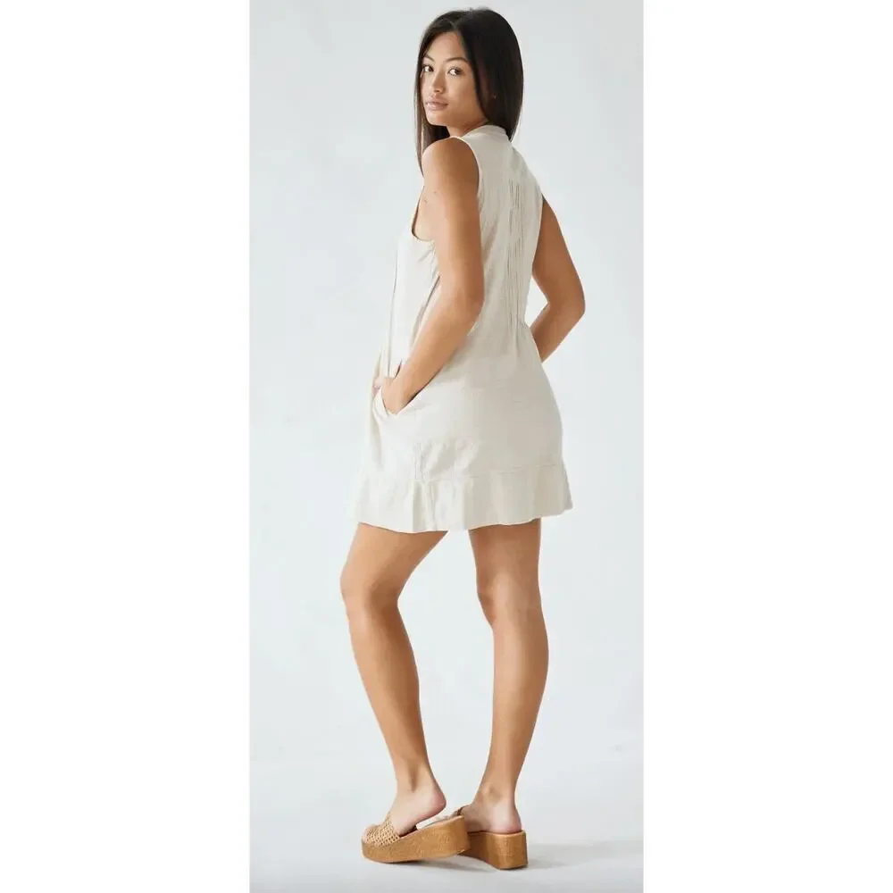 Blanco Suza Beige 100% Cotton Button Cover Up Beach Mini Dress